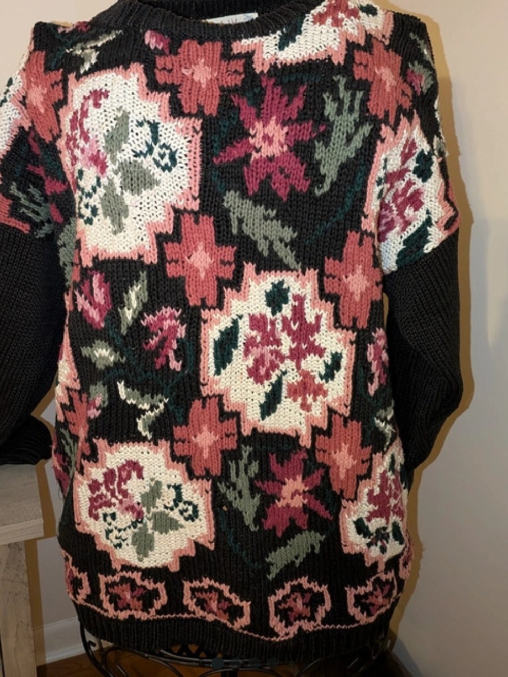 Vintage Rachael Max Floral Textured Knit Sweater Size L